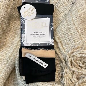 Fleece lind tights Rachel Roy Faux Translucent Black Footless  L/XL NWT